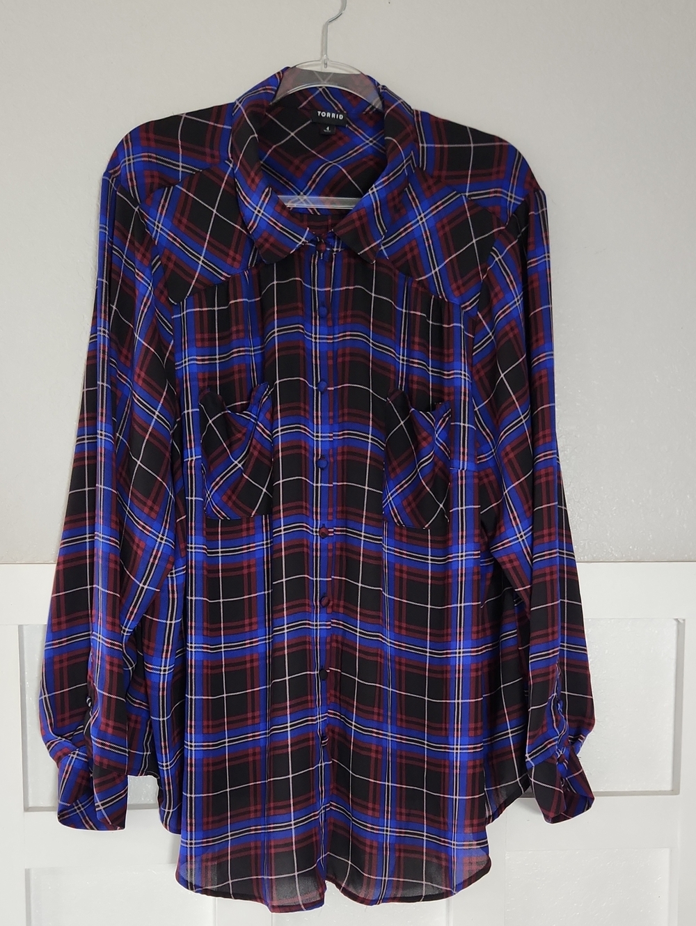 torrid Blue and Black Plaid Button-Down Shirt
